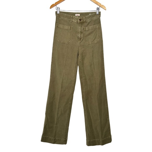 Faherty Womens Olive Green Patch Pocket High Rise Wide Leg Twill Pants Size 27 - Picture 2 of 5